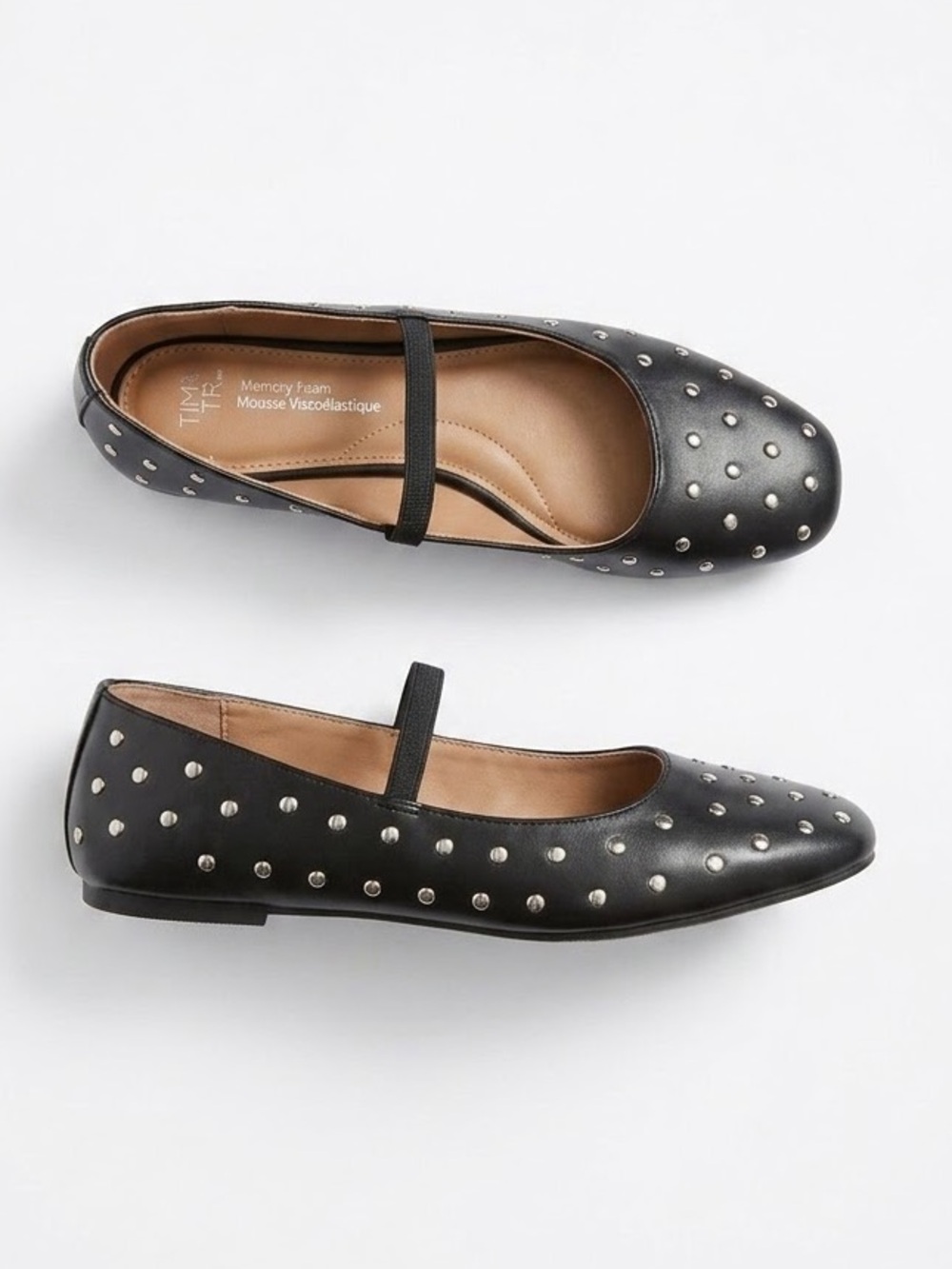 🆕 Time and Tru | Studded Black Mary Jane Ballet Flats Memory Foam Sole Elastic